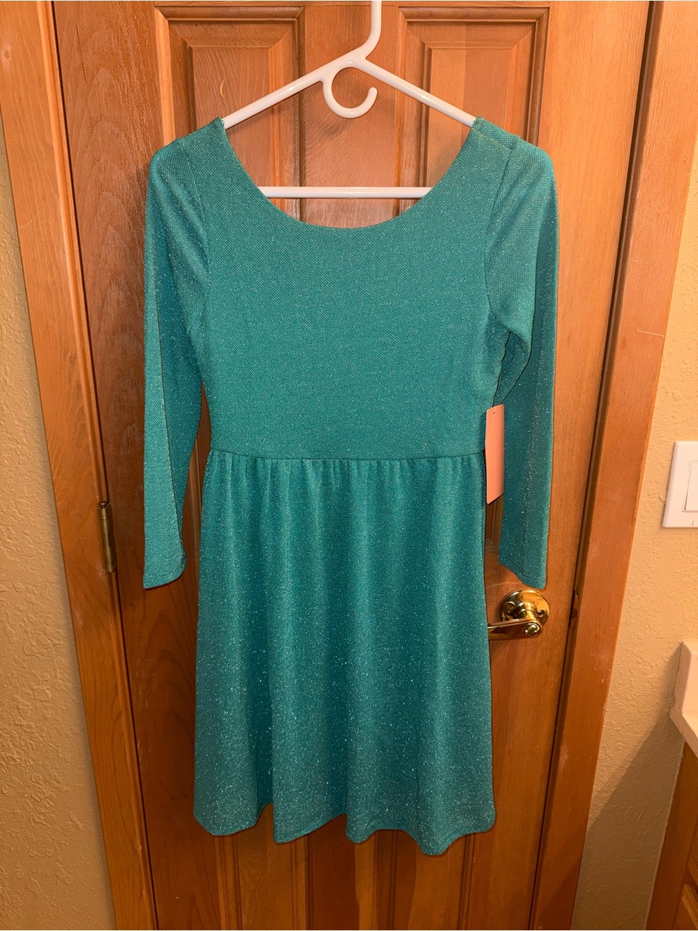 Teal Sparkle Long-Sleeve Midi Dress
